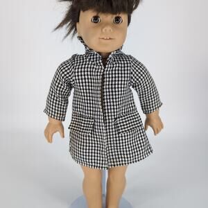 Unbranded Black & White Houndstooth Doll Long Sleeve Pea Coat for 18" Dolls - GC